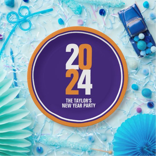 2024年新年イベントカスタムオレンジ白ダークブルー ペーパープレート (パーティー)