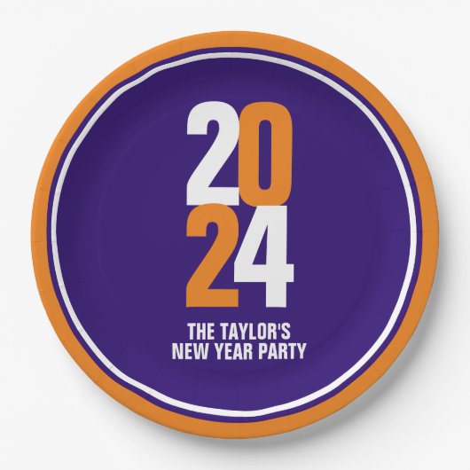 2024年新年イベントカスタムオレンジ白ダークブルー ペーパープレート (正面)