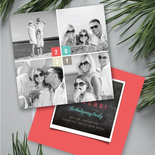 2024年新年カラーブロック4枚フォトコラージュ シーズンカード