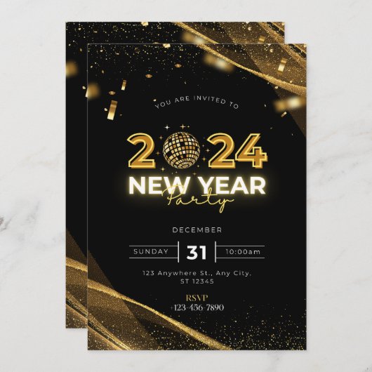2024年新年パーティの招待状 招待状 (正面/裏面)