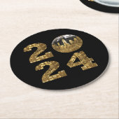 2024年新年パーティーボール – ニューヨーク金ゴールド- ラウンドペーパーコースター (アングル)