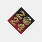 2024年新年パーティー – ボールNYC金ゴールド&レッド スタンダードカクテルナプキン (角)
