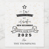 2024年新年ブラックタイポグラフィハッピーニューイヤー ワインラベル (シングルラベル)