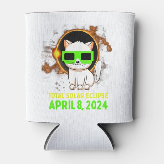 2024年日食太陽のを着た皆既食太陽の猫 缶クーラー (正面)