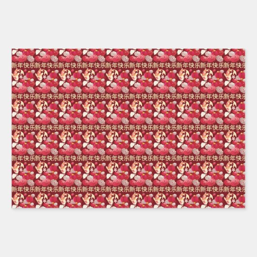 2024年旧暦ゴールデングッドフォーチュンレッド金ゴールド ファンシー ラッピングペーパーシート (正面)