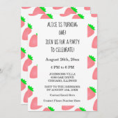 2024年最初の1歳の誕生日 ストロベリーピンクの赤ちゃん女の子 招待状 (正面/裏面)