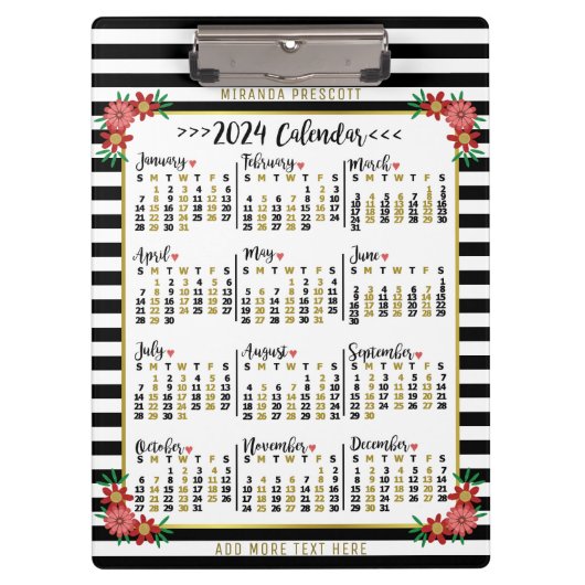 2024年月次カレンダーフローラストライプ |カスタム クリップボード (正面)