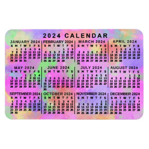 2024年月次カレンダーレインボー絵を描(ばちゃばちゃ)跳ねる マグネット