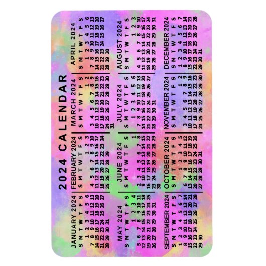 2024年月次カレンダーレインボー絵を描（ばちゃばちゃ）跳ねる マグネット (縦)