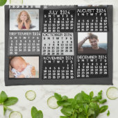 2024年月次カレンダー写真コラージュ黒モダン色 キッチンタオル (折り畳み)