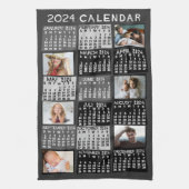 2024年月次カレンダー写真コラージュ黒モダン色 キッチンタオル (縦)