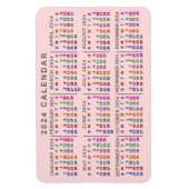 2024年月次カレンダー赤面ピンクカラフル マグネット (縦)