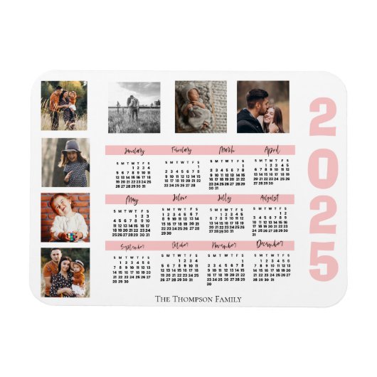 2024年正月カレンダー家族数々の写真コラージュ マグネット (横)