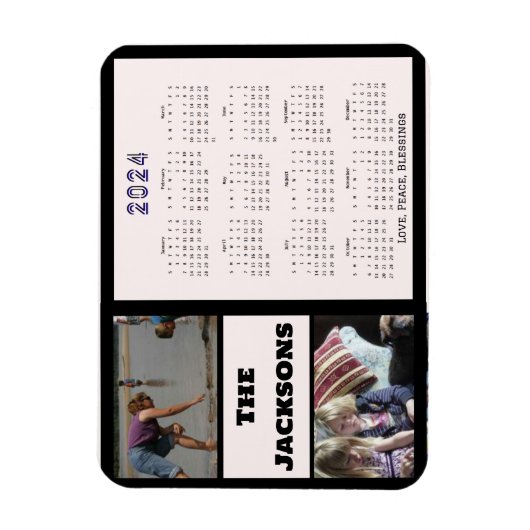 2024年正月ファミリー写真記憶カレンダー マグネット (縦)