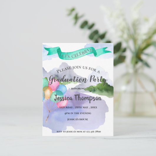 2024年水彩卒業かわいらしパーティーのクラス ポストカード (スタンド正面)