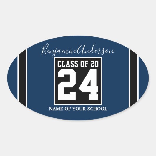 2024年海軍ブルーサッカー形状卒業のクラス 楕円形シール (正面)