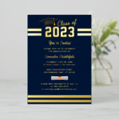 2024年海軍ブルー卒業パーティー金ゴールド 箔招待状 (立ち正面)