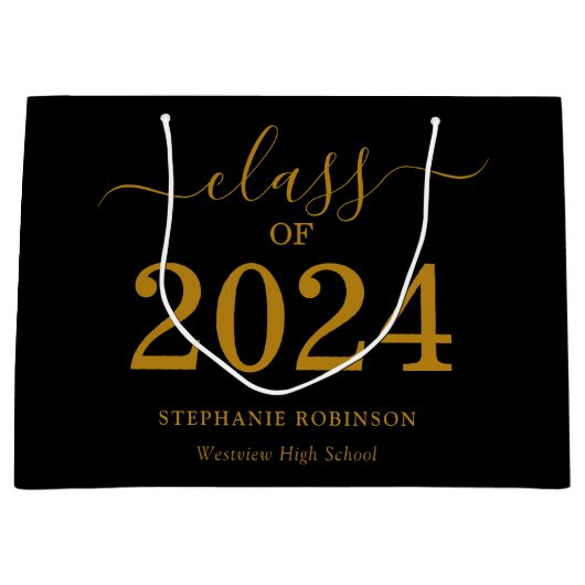 2024年版金ゴールドスクリプトのクラス卒業 ラージペーパーバッグ (正面)