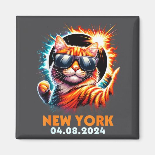 2024年皆既日食でセルフィーを撮る猫 マグネット (正面)