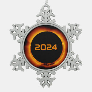 2024年皆既日食太陽の日星空 スノーフレークピューターオーナメント