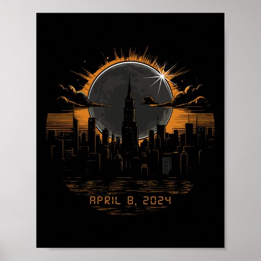 2024年皆既日食太陽の4月8日ニューヨーク ポスター (正面)