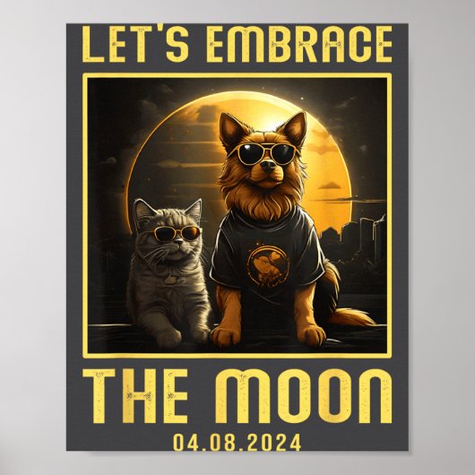 2024年皆既日食 お月様を抱きしめる面白い犬 カ ポスター (正面)