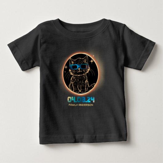 2024年皆既日食 ねこ 日食グラス ベビーTシャツ (正面)