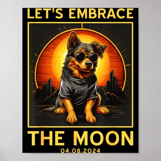 2024年皆既日食 愛をこめる月 面白い犬 ポスター (正面)