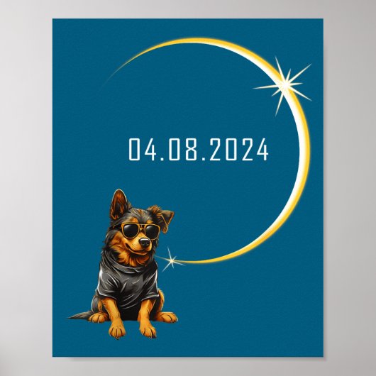 2024年皆既日食 犬 可愛い犬のグッズ ポスター (正面)