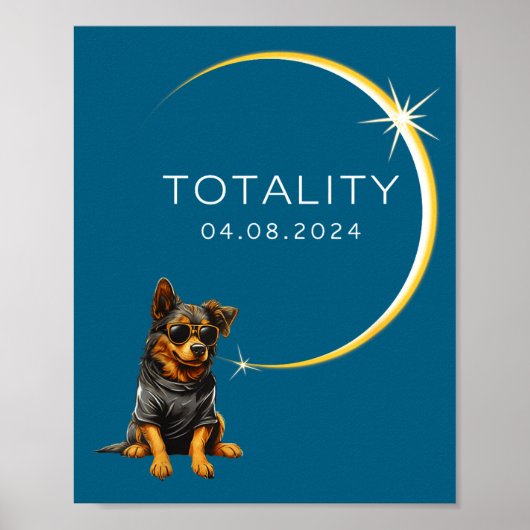 2024年皆既日食 犬 可愛い犬のグッズ ポスター (正面)