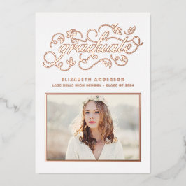 2024年素朴卒業バラ金ゴールドのスクリプトクラス 箔招待状