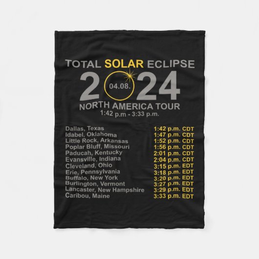 2024年総太陽の日食4月8日Eclipのパス フリースブランケット (正面)