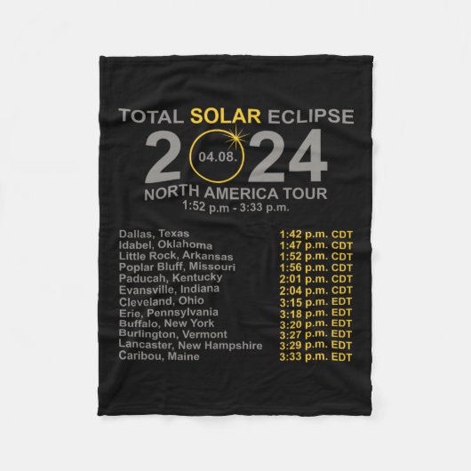 2024年総太陽の日食4月8日Eclipのパス フリースブランケット (正面)