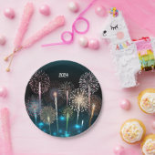 2024年花火新年おめでとう ペーパープレート (パーティー)
