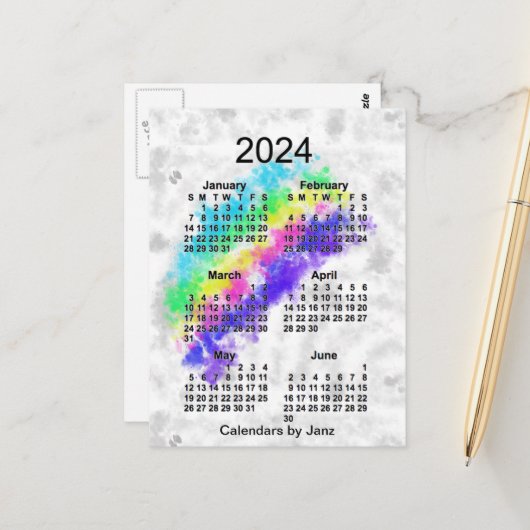 2024年虹の終わり 6か月 ミニカレンダー(ジャンZ著) ポストカード (正面/裏面インサイチュ)