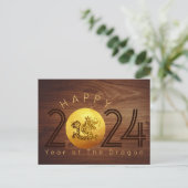 2024年辰年の中国の新年 ウッドドラゴン ポストカード (スタンド正面)