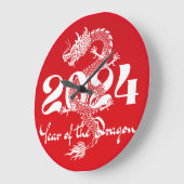 2024年辰年ドラゴン赤白 ラージ壁時計 (傾斜)