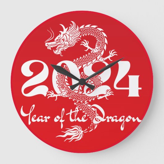 2024年辰年ドラゴン赤白 ラージ壁時計 (正面)