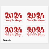 2024年辰年レッド 長方形シール (シート)