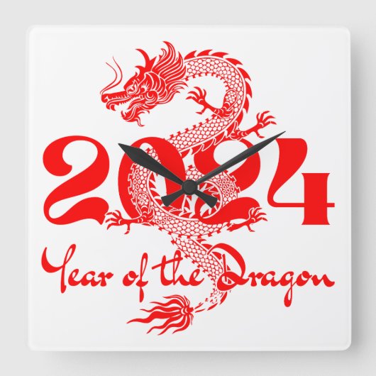 2024年辰年(龍年)旧正月 スクエア壁時計 (正面)