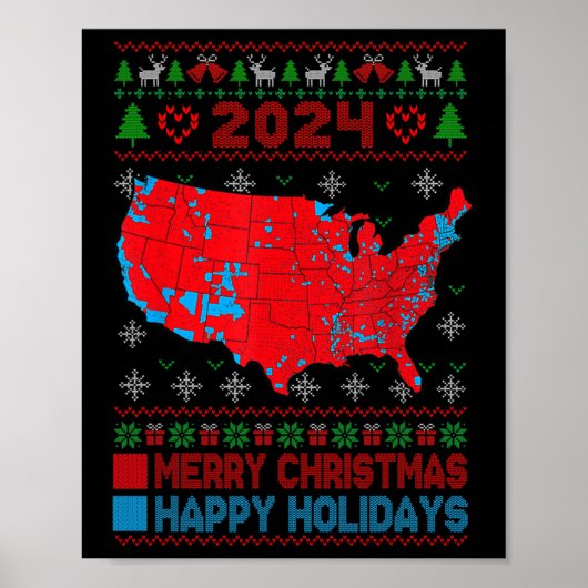 2024年選挙マップトランプ地滑り醜いクリスマス ポスター (正面)