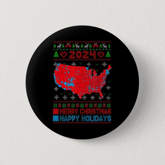 2024年選挙マップトランプ地滑り醜いクリスマス 缶バッジ (正面)