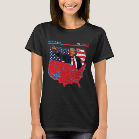 2024年選挙マップトランプ312赤2024選挙区 Tシャツ (正面)