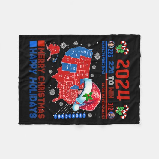 2024年選挙マップメリークリスマストランプ地滑り フリースブランケット (正面(横))