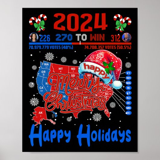 2024年選挙マップメリークリスマストランプ地滑り ポスター (正面)