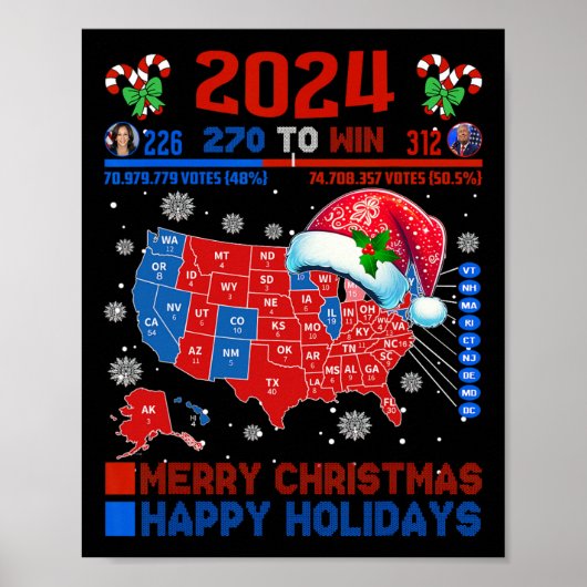 2024年選挙マップメリークリスマストランプ地滑り ポスター (正面)