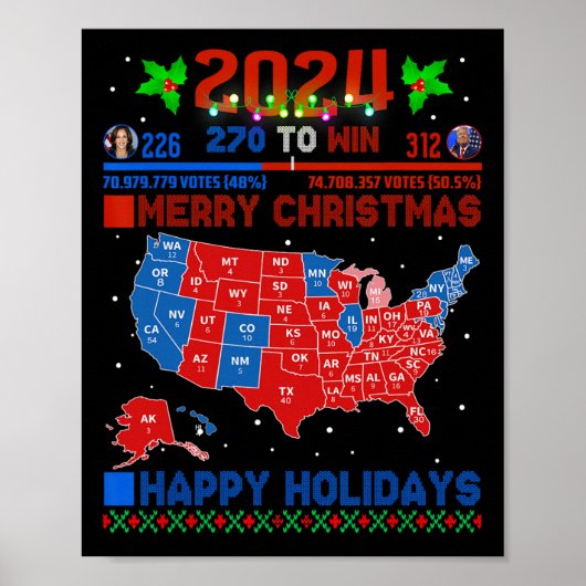 2024年選挙マップメリークリスマストランプ地滑り ポスター (正面)