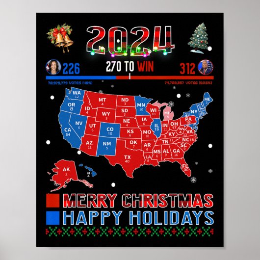 2024年選挙マップメリークリスマストランプ地滑り ポスター (正面)