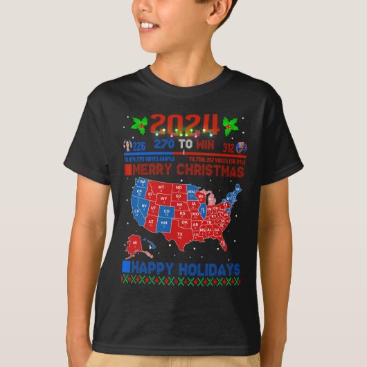 2024年選挙マップメリークリスマストランプ地滑り Tシャツ (正面)