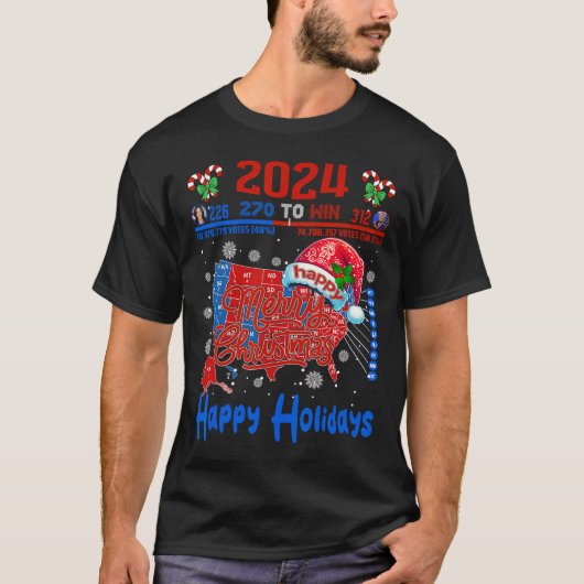 2024年選挙マップメリークリスマストランプ地滑り Tシャツ (正面)